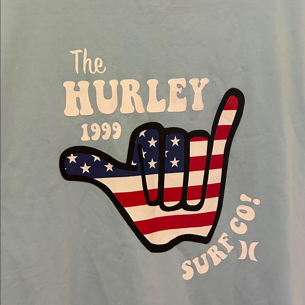 Hurley Light Blue Sleeveless Muscle Tee with Patriotic Shaka - Picture 4 of 5